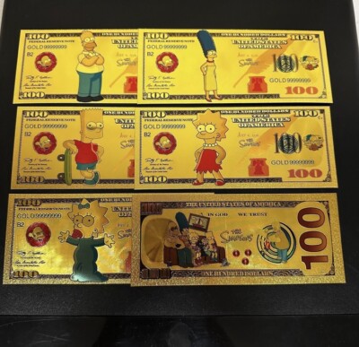 Gold Foil Plated The Simpsons Banknote Set Cartoon Collectible