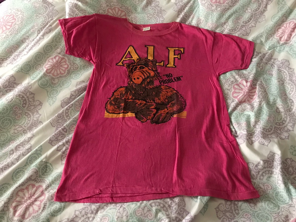 AUTHENTIC Vtg Alf 'No Problem' Womens L Bright Pink Graphic T
