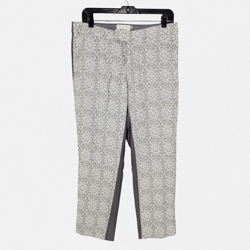 Anthropologie Elevenses Pants 8 Spliced Jacquard Lace Overlay Slim Gray Artsy