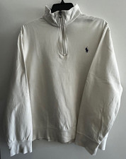 POLO RALPH LAUREN MENS 1/4 ZIP SWEATER  M Ivory Cotton Pullover