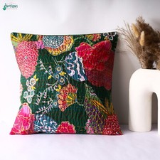 Handmade Vintage Kantha Cushion Cover Cotton Kantha Work Designer Pillow Throws