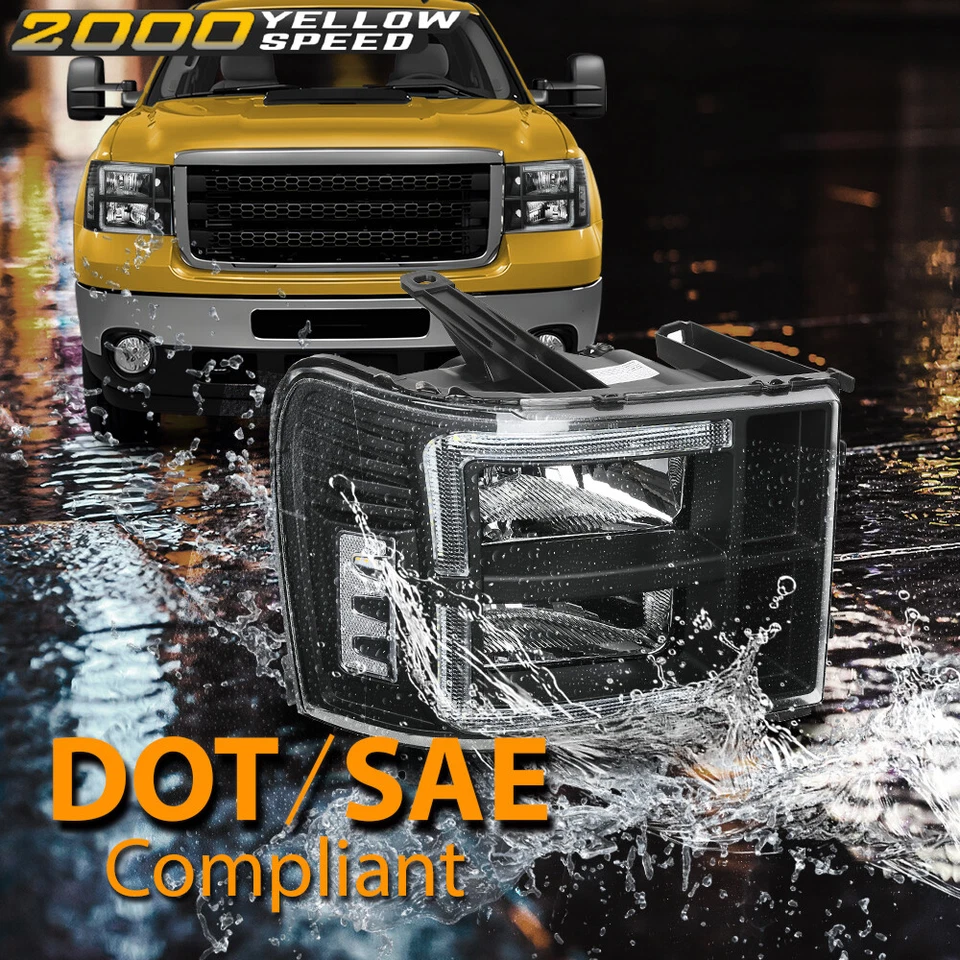 Clear/Black LED DRL Headlights Fit For 2007-2013 GMC Sierra 1500 2500 3500HD - Image 4 of 4