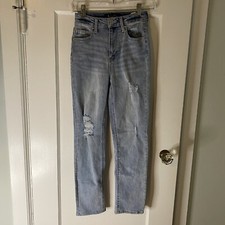 Indigo Rein High Rise Light Blue Distressed Straight Leg Jeans Size 0