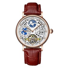 IK COLOURING Mens Luxury Skeleton Automatic Mechanical Wrist Watches Leather ...