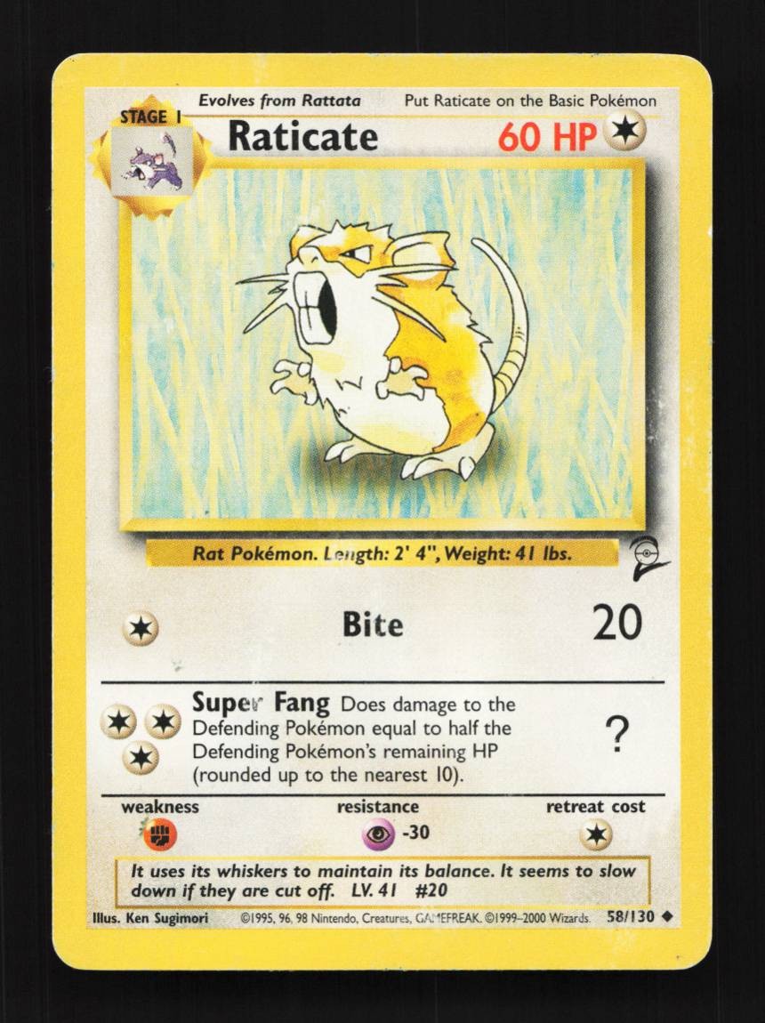 Raticate 58/130 MP Base Set 2 English Pokemon Card TCG