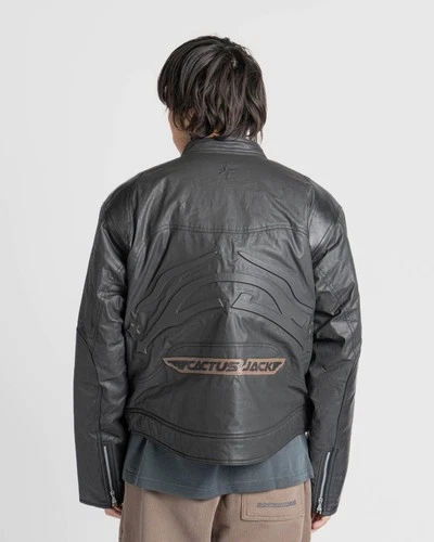 Jordan Cactus Jack Men’s XL Black Leather Jacket Full Zip Band Collar image 8
