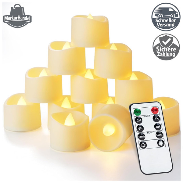 Teelichter Flackernd 12Er Set Mit Fernbedienung Warmweiß WachshüLle Deko-image