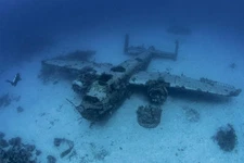 Laminated WWII North American B25 Mitchell Underwater Wreck Photo Photograph Pos