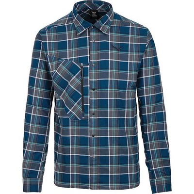 Salewa Men's Fanes Flannel 4 Polarlite LS Shirt - Small - Poseid / Ombre / White