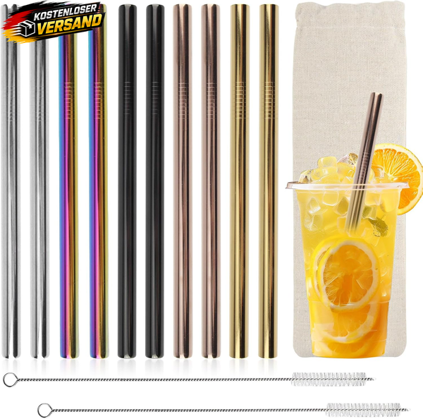 Yue Qin 10 StüCk Bunt Strohhalme Edelstahl Wiederverwendbar Bubble Tea Strohhalm-image
