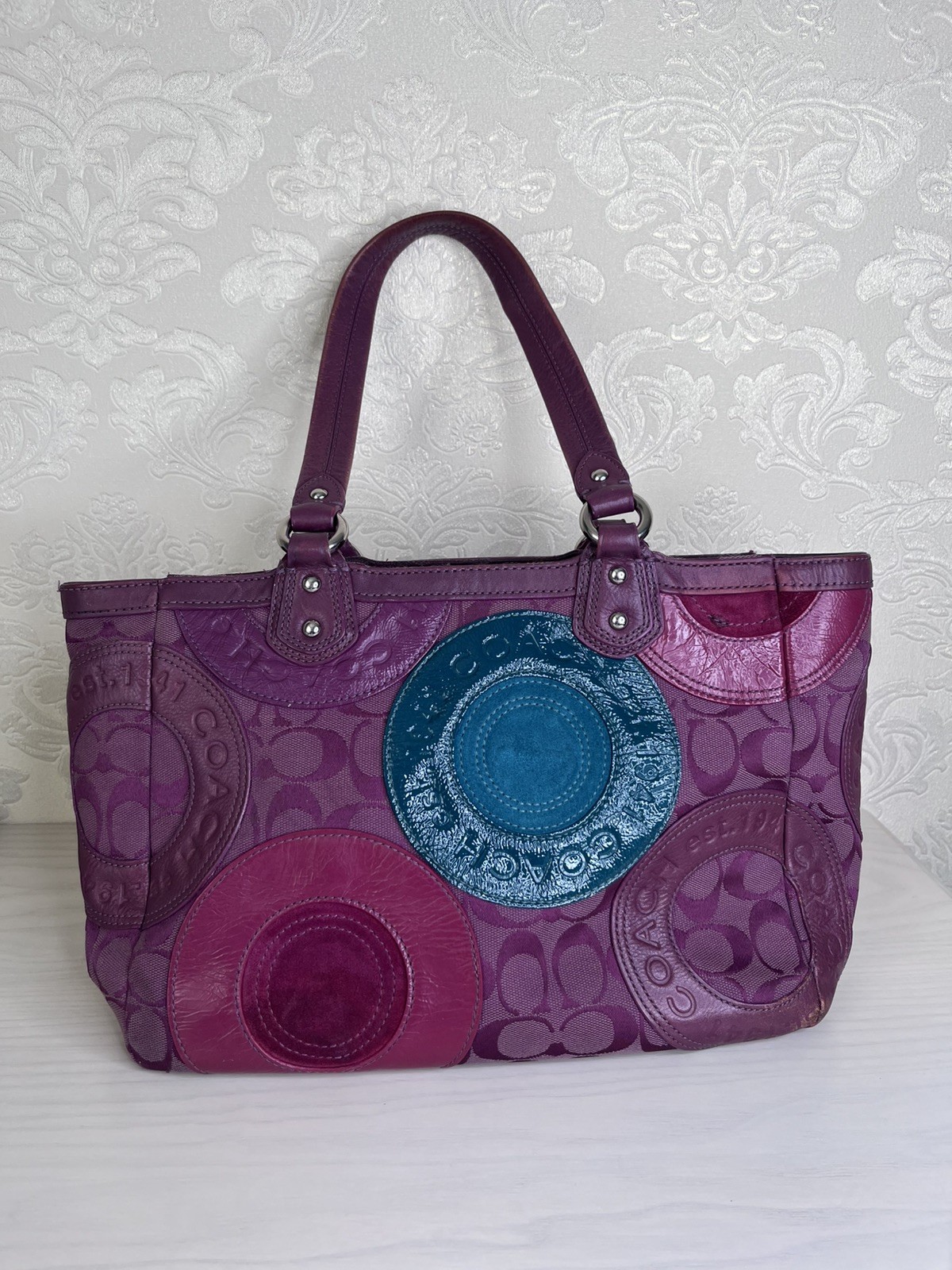Coach Circle Patchwork Berry/Multicolor Tote Hand… - image 1