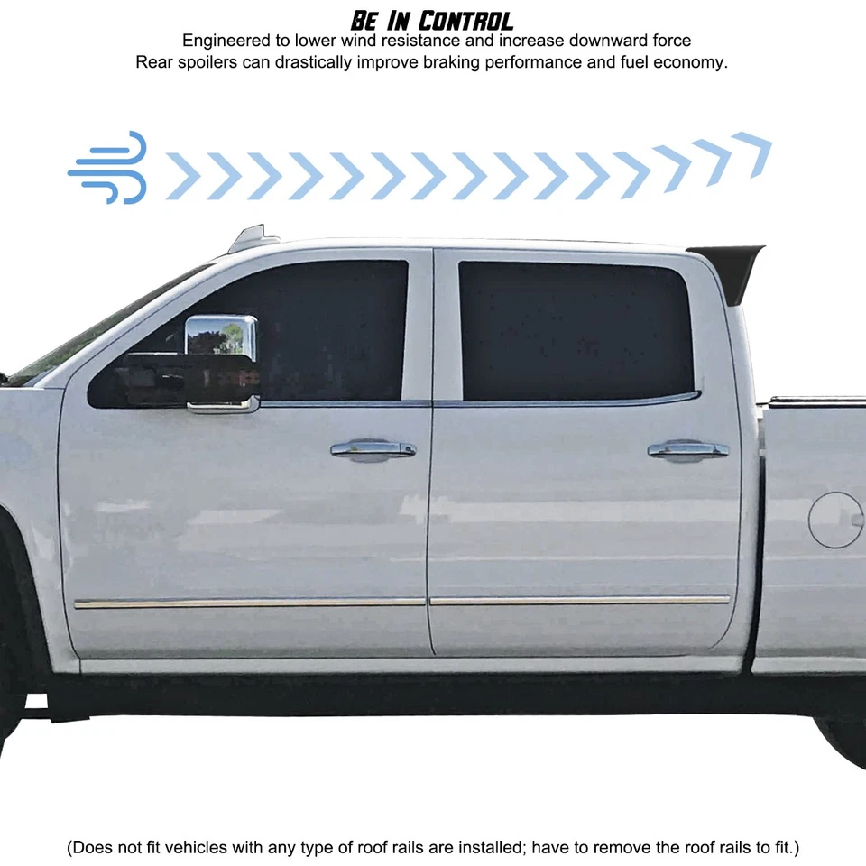 Spoiler Wing Fits 2008-2014 GMC Sierra 2500HD 3500HD Black Rear Window Roof Cab Foto 2 de 4