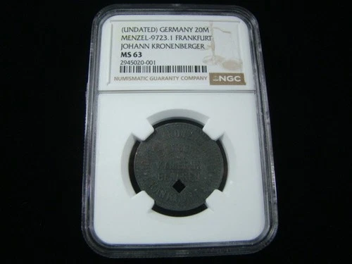 Germany Rare 20M Token Menzel-9723.1 Frankfurt Johann Kronenberger NGC MS63