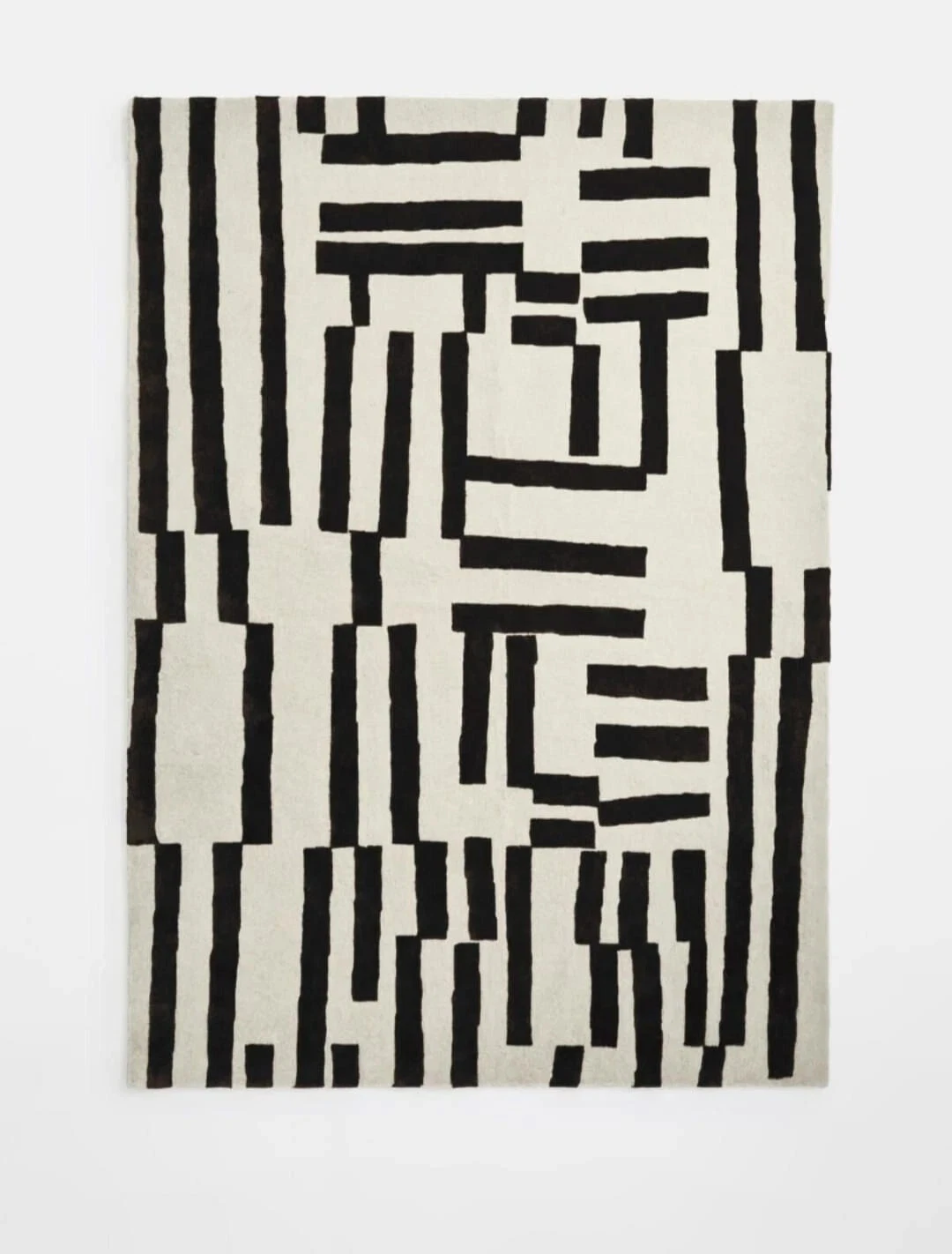 Modern Abstract Geometric Wool Rug - Black & White Maze Design Hand-Tufted 8x10