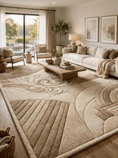 Image of Hand Tufted Abstract Geometric Wool Area Rug Contemporary Living Room Carpet
