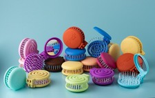 Folding Hair Brush with Mirror for Girls & Women ? Makaron Style, Compact Travel