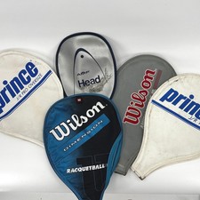 Vintage Tennis Racquet Covers Lot, Prince Head Wilson, 5pc Assorted, Blue, White