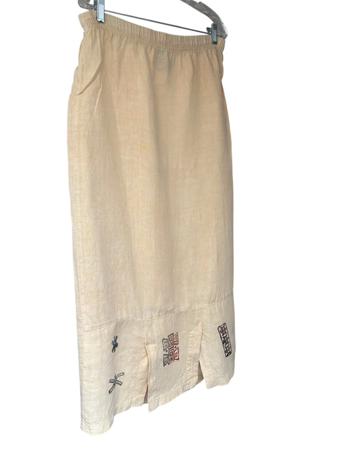 BC Sports By Blue Cactus 100% Linen Skirt Hand Blocked Art To Wear Elastic Waist