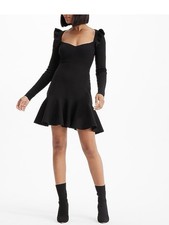 Express Sweater Knit Dress Size L Black Ruffle Fit and Flare Cocktail Party Chic