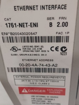 Allen Bradley 1761-NET-ENI Ser D/Ser B FRN 3.22 MicroLogix  Interface (st1023)