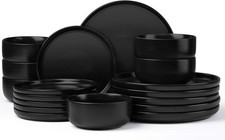 Steinzeug Geschirrset 18-tlg Service für 6 Personen Schwarz Unikat