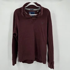 American Eagle Mens Henley Sweatshirt Size L Maroon Preppy Athletic Fit Casual