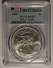 2001 AMERICAN SILVER EAGLE $1 PCGS MS69 FIRST STRIKE RARE DOLLAR FLAG LABEL