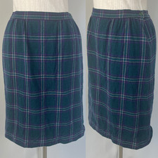 Vintage Pendleton Pencil Skirt Size 12 Blue Purple Tartan Plaid Wool Academia