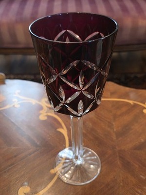 Vintage Crystal Clear Industries Cut To Clear Ruby Red Large Water Goblet 9''