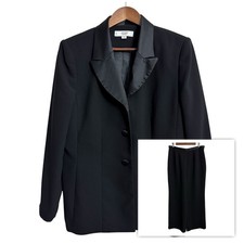 Le Suit satin blazer pant suit set women's 14P petite black 2 piece formal event