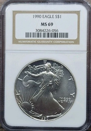 1990 $1 American Silver Eagle NGC MS69 Brown Label