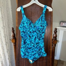 Maxine Of Hollywood Women s 14 One Piece Swimsuit USA VINTAGE blue floral