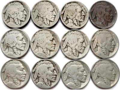 12 DIFFERENT Early Date Buffalo Nickel Lot * Original Surfaces * 1913D T1 - 1929