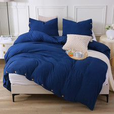 Navy Peony Duvet Cover Set King Size, 3 Pieces with 1 Duvet Cover 106X90 Inches