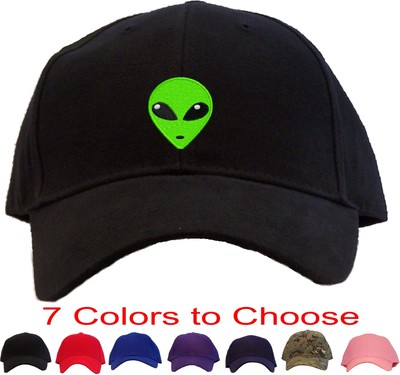 Green Alien Head Embroidered Baseball Cap - Available in 7 Colors