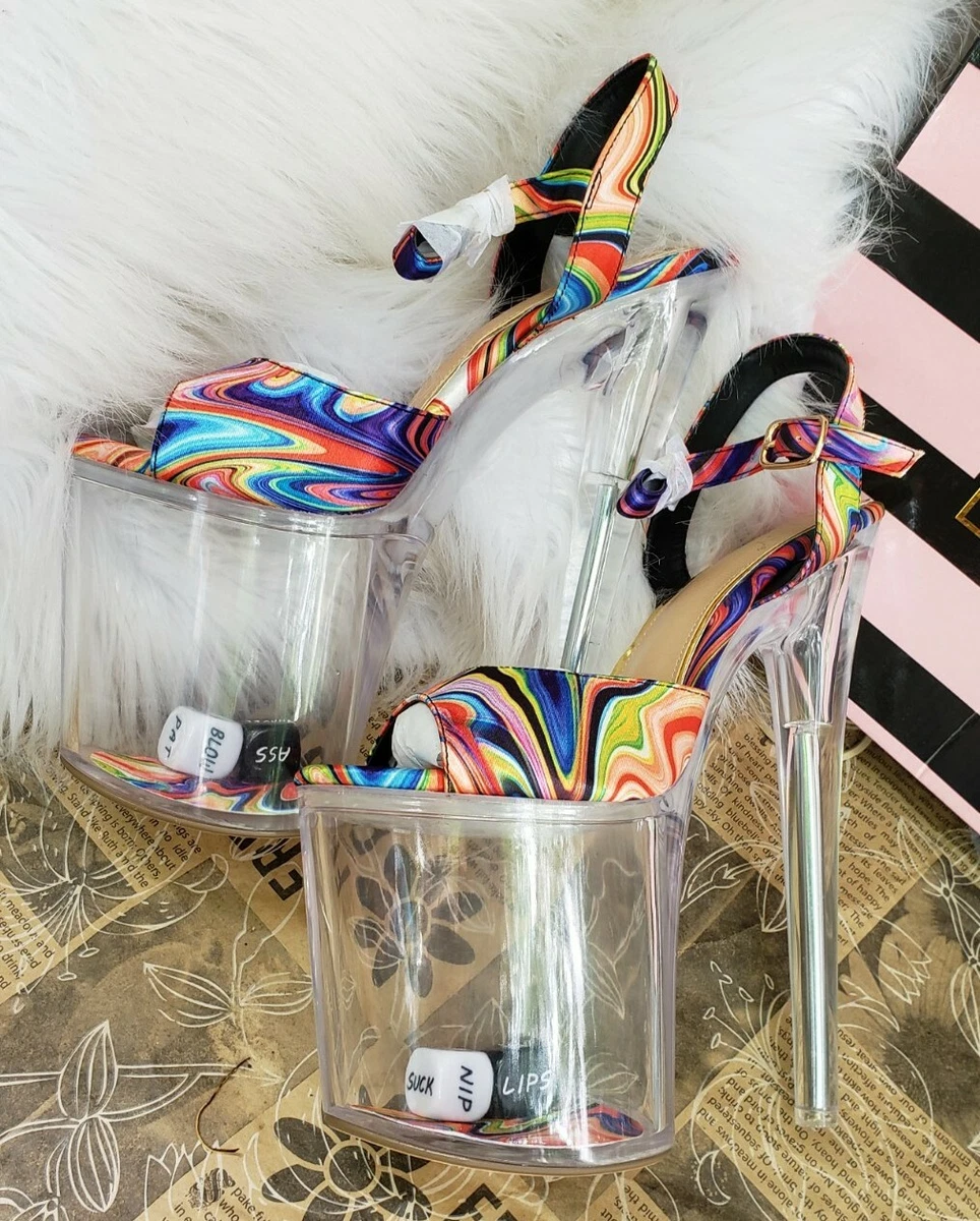 Dolls Kill Rainbow Spiral Pour Some More Platform Heels Size 7 LADY GO DIVA