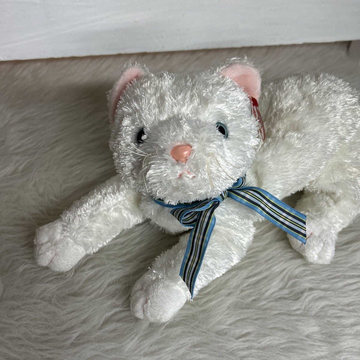 Ty Beanie Buddy STARLETT the White Cat Inch) Medium Blue