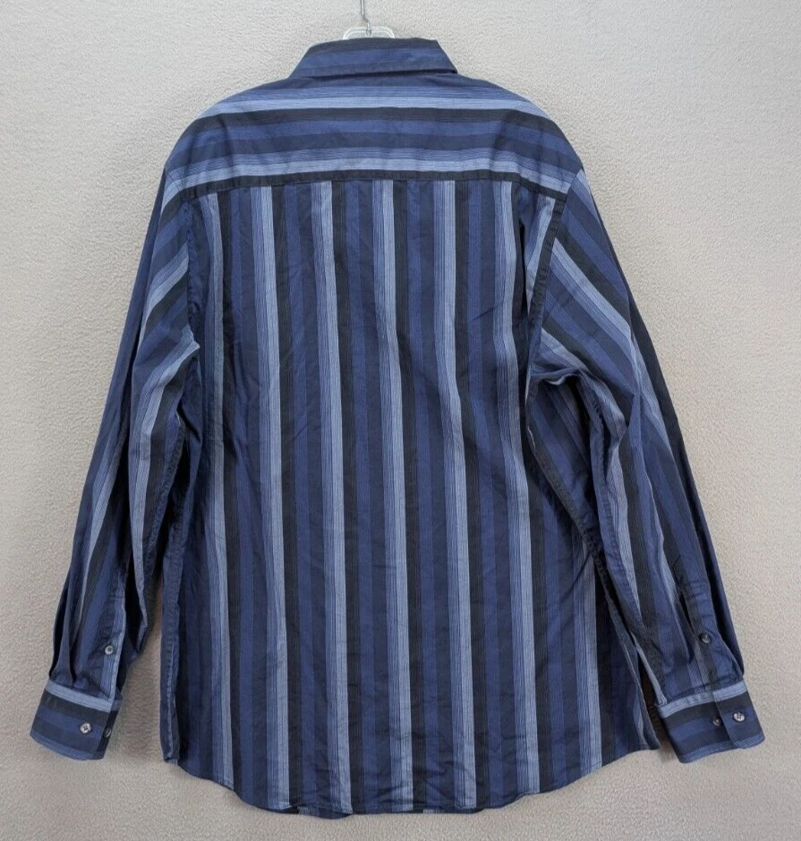 Camisa Perry Ellis Para Hombre XG Azul Rayas Abotonada Manga Larga Preppy Elastizada Foto 4 de 4