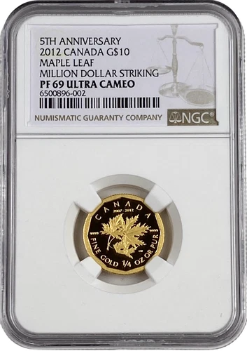 2012 Canada Million Dollar Striking Ann 1/4 oz Gold Maple Leaf $10 NGC PF 69 UC