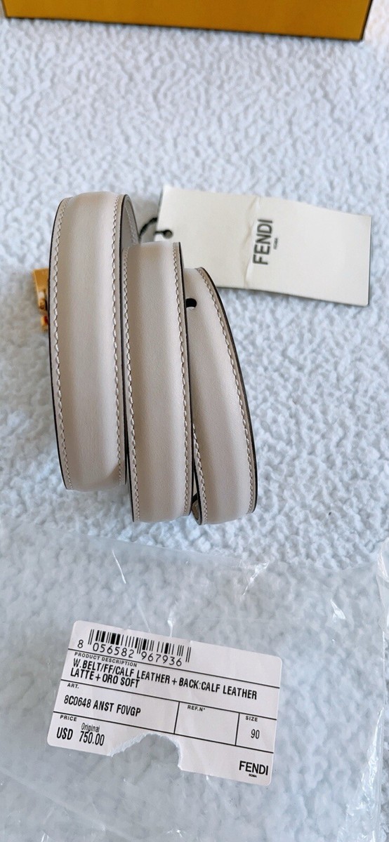 $750 Fendi FF Logo Beaded Embellished Leather Skinny Belt 90cm