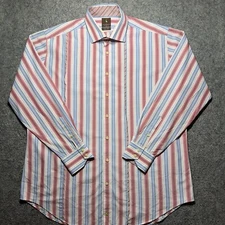 Tailorbryd Men Shirt XXL Red/White/Blue Strips Long Sleeves Button Up