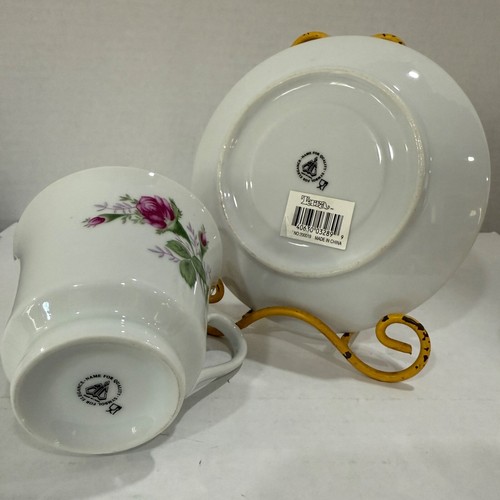 Vintage Terra Pink Fuchsia Rose Footed Tea Cup & Saucer Set~Another Day in Time! - Picture 4 of 9