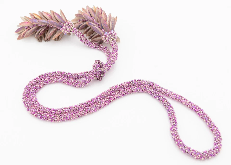 Halskette Lila Rosa Glitzer Extra Lang Unikat Handmade Damen Schmuck Perlenkette - Bild 2 von 4