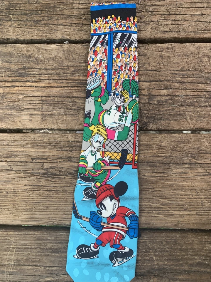Винтажный хоккейный галстук MICKEY MOUSE INC Disney Goofy Donald Duck ❤️sj7m27 - Изображение 2 из 4
