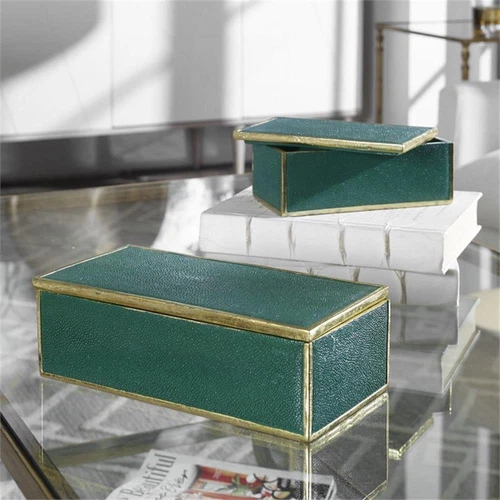 Uttermost Karis 2-Piece Transitional Polyresin Box Set in Emerald Green/Gold - Picture 5 of 5