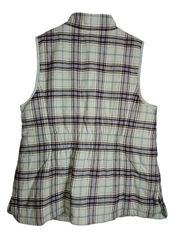 J. Jill Green Brown Plaid Grunge Full Zip Vest Women Medium Zippered Pockets - Picture 10 of 12