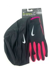 NIKE Women's Run Dri Running Hat  Glove Set  Black Hyper Pink Silver - XS/S