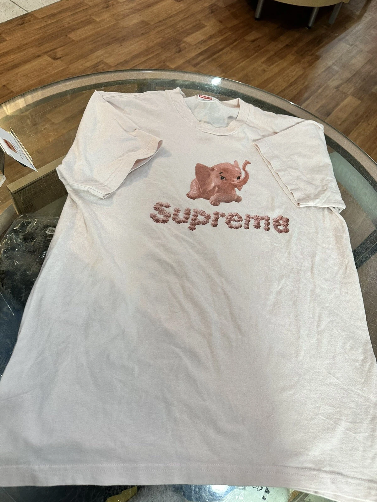T shirt Supreme authentique rose moyen éléphant SS17 fabriqué aux États Unis 100% coton Tee