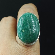 Natural Green Aventurine Oval Gemstone 925 Sterling Silver Adjustable Ring