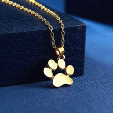 Gold Dog, Puppy, Cat, Kitten Paw Print Necklace Stainless Steel Pendant, Love